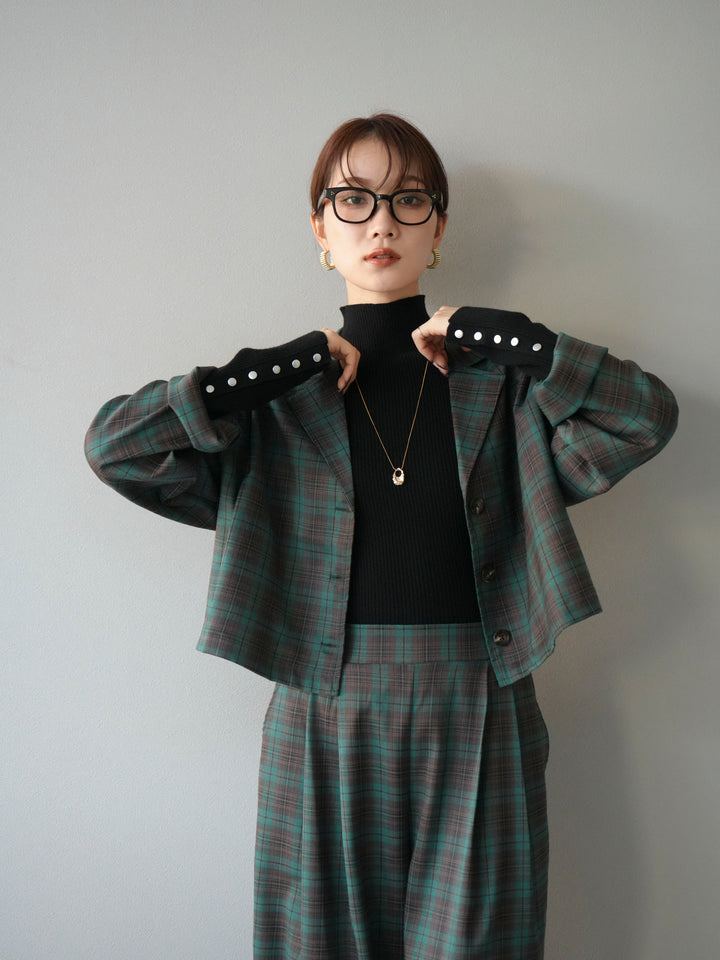 [予約]チェック柄ショートジャケット/グリーン