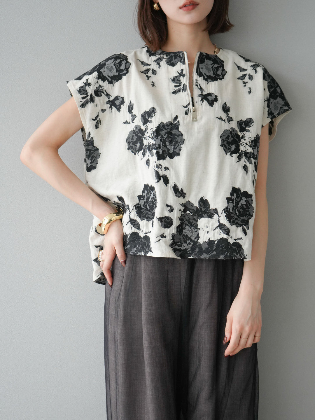 [予約]ジャガードZIPプルオーバー/ブラック