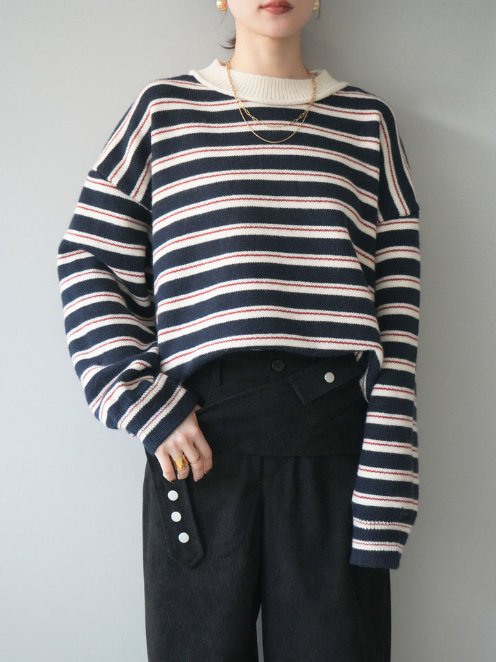 [予約]モックネックボーダーニットプルオーバー/navy