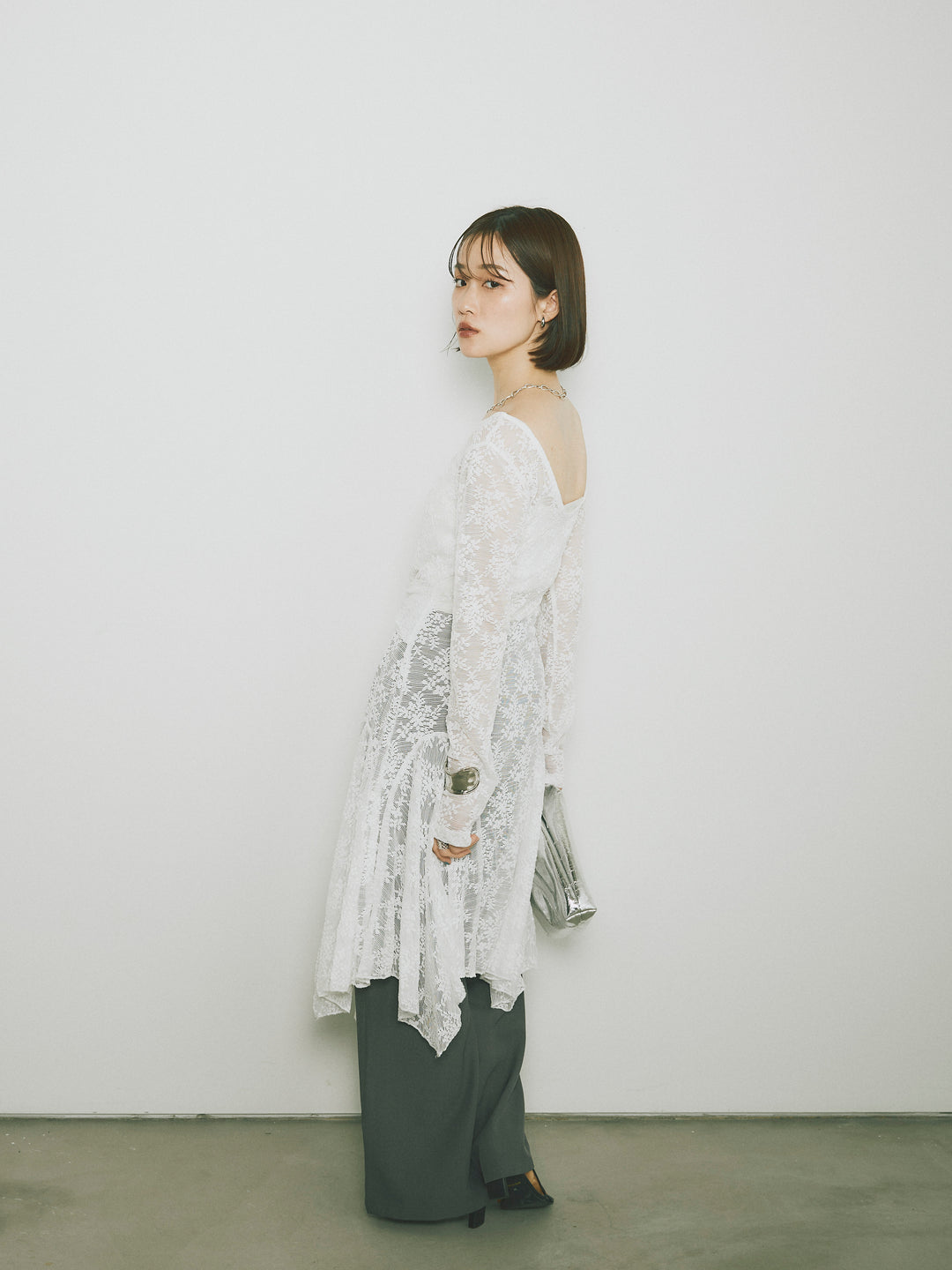 [予約]ラッフルレースロングトップス/オフ