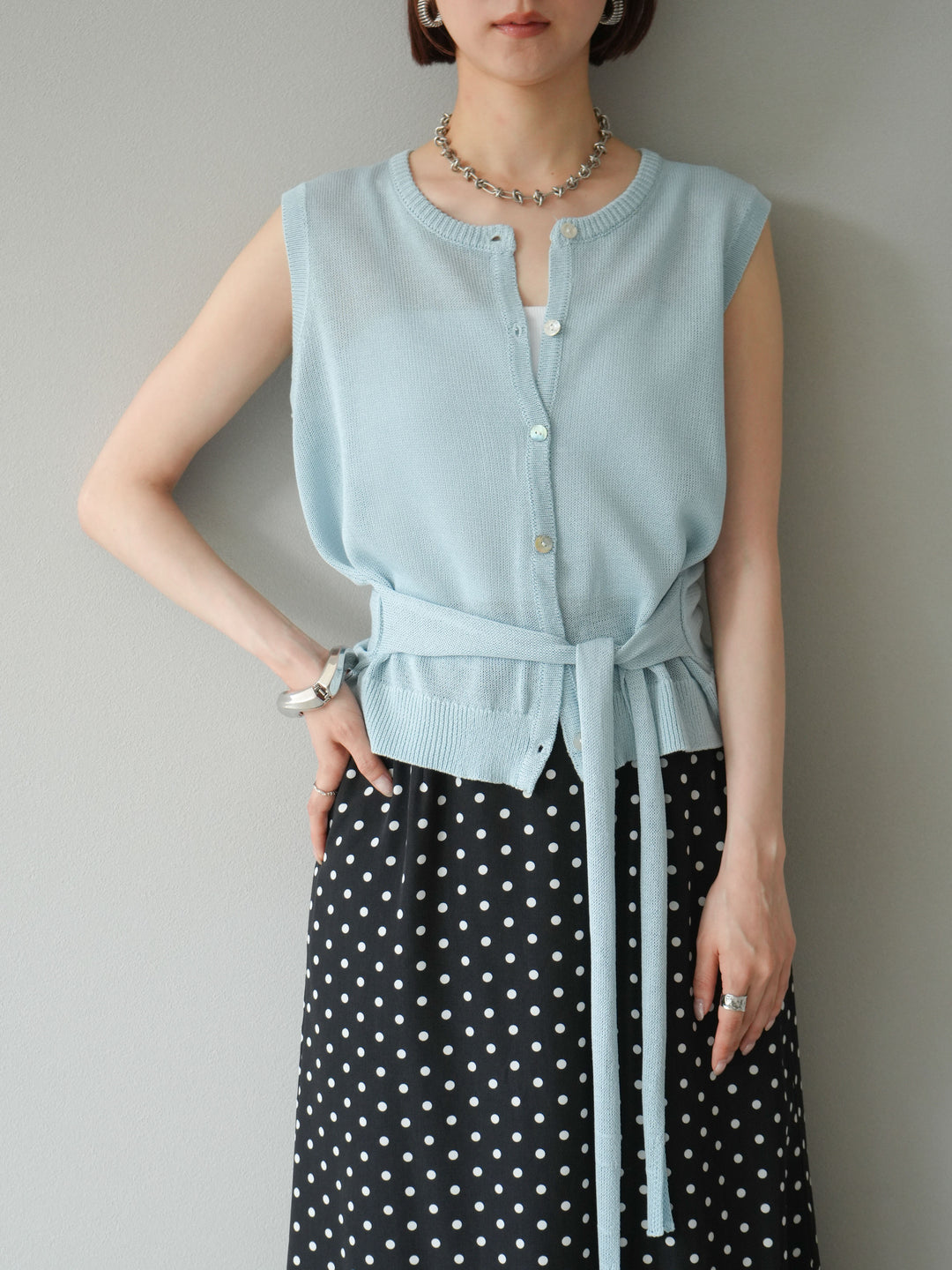 [予約]ウエストベルトニットベスト/ブルー