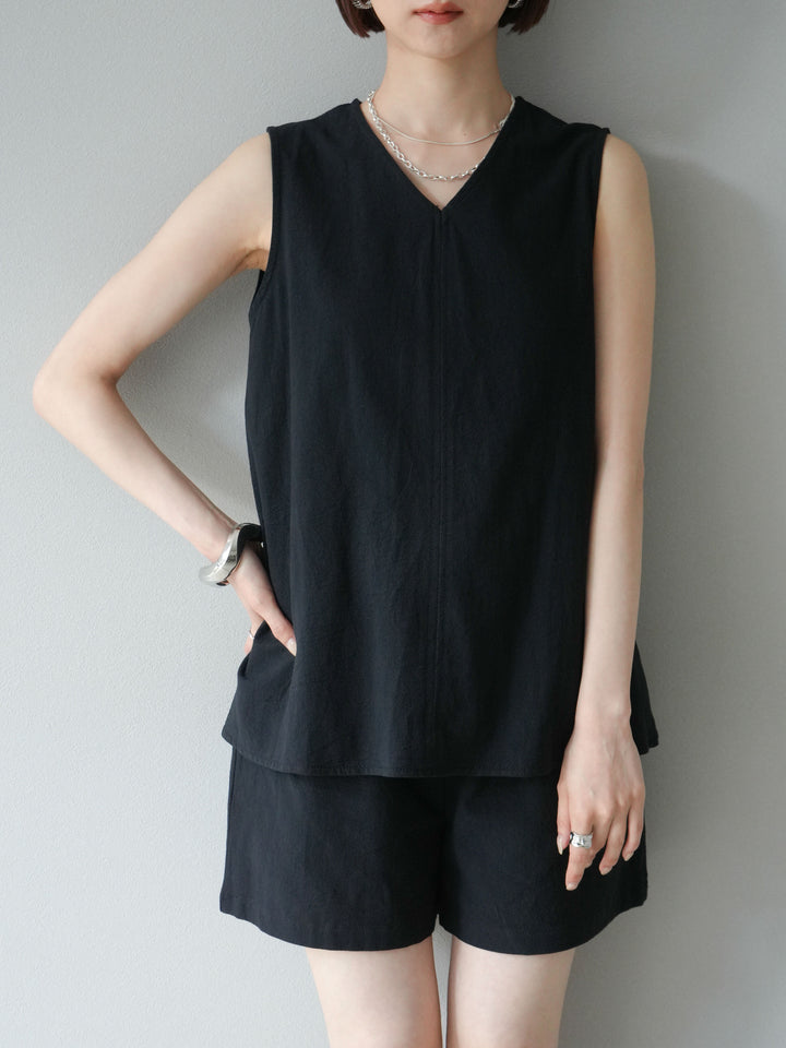 [SET] 仿亞麻V領上衣&amp;短褲套裝 + 仿亞麻V領上衣&amp;短褲套裝 (2set)