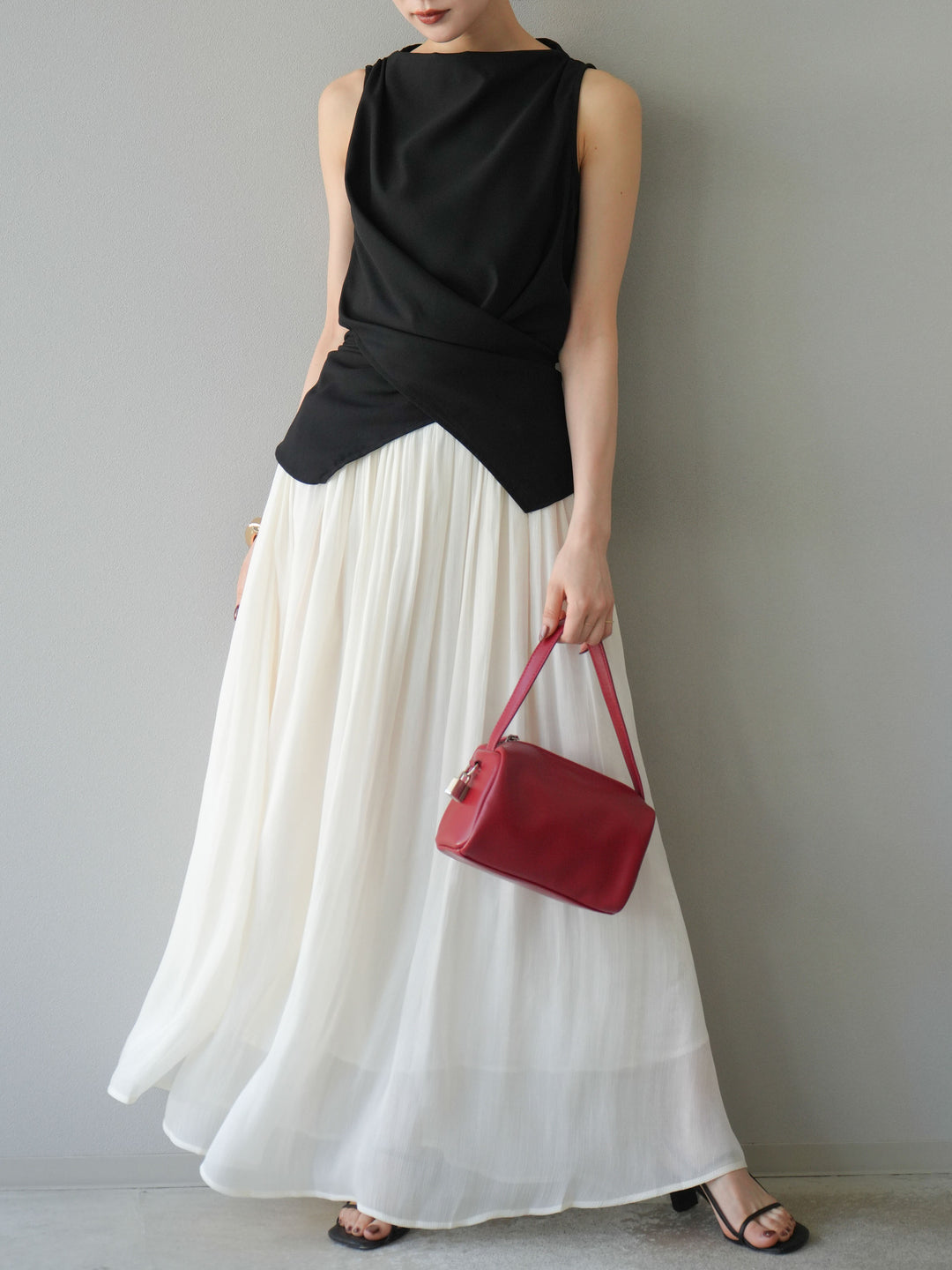 [SET]ノースリーブトップス＆シャイニーフレアスカートSET UP/(2set)