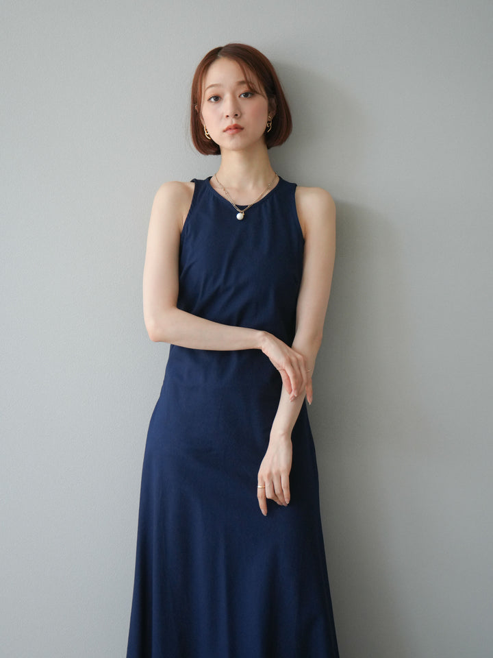 [予約]リネンタッチノースリーブワンピース/ネイビー
