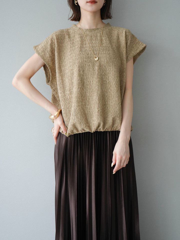 【預購】抽繩提花套頭衫/米色