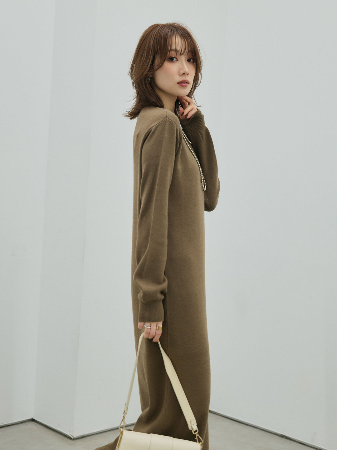 【Allure】[SET]ヘンリーネックレイヤードニットワンピース+ヘンリーネックレイヤードニットワンピース(2set)