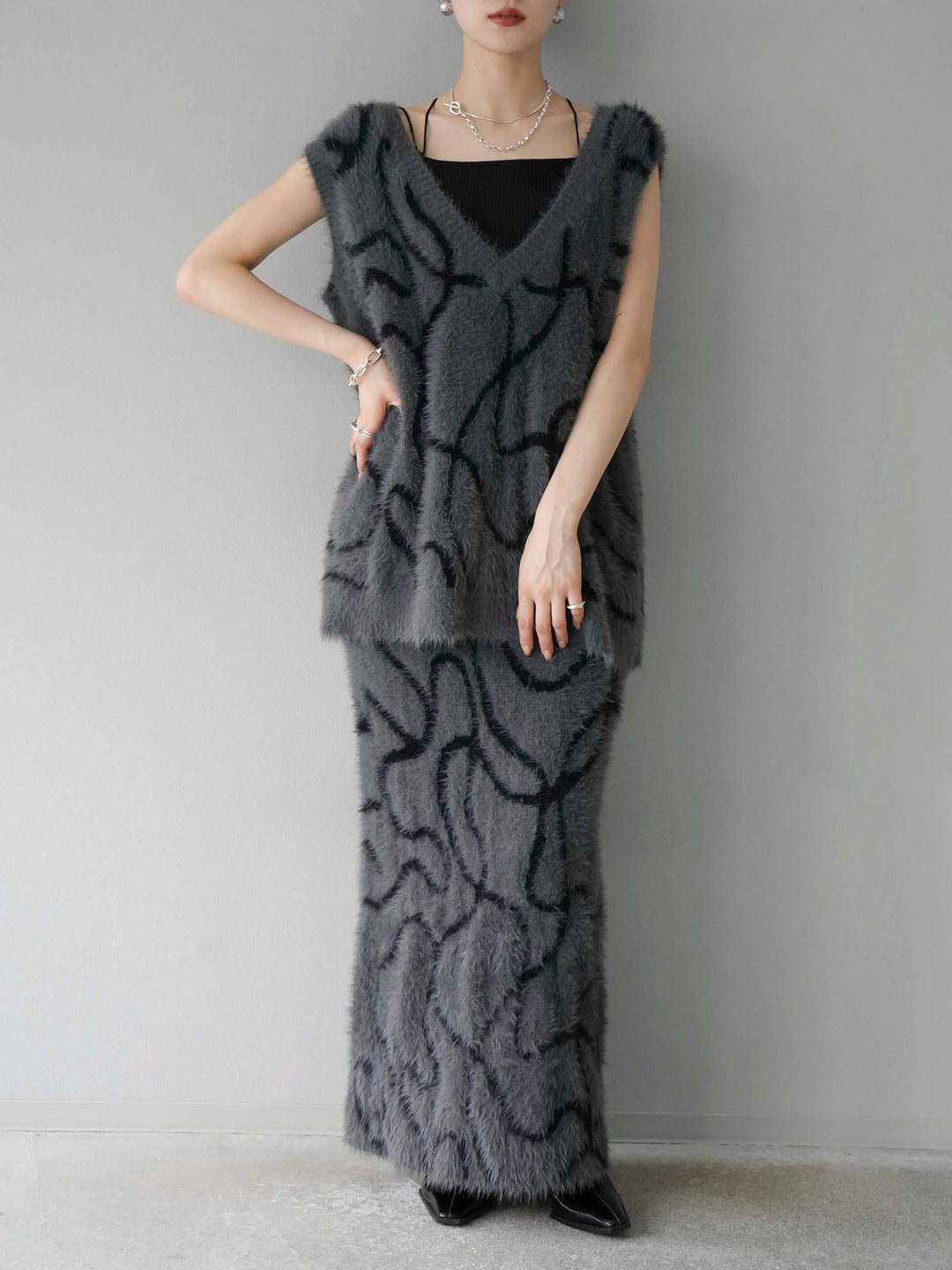 [SET]ラインシャギーニットベスト+選べるアクセセット(2set)