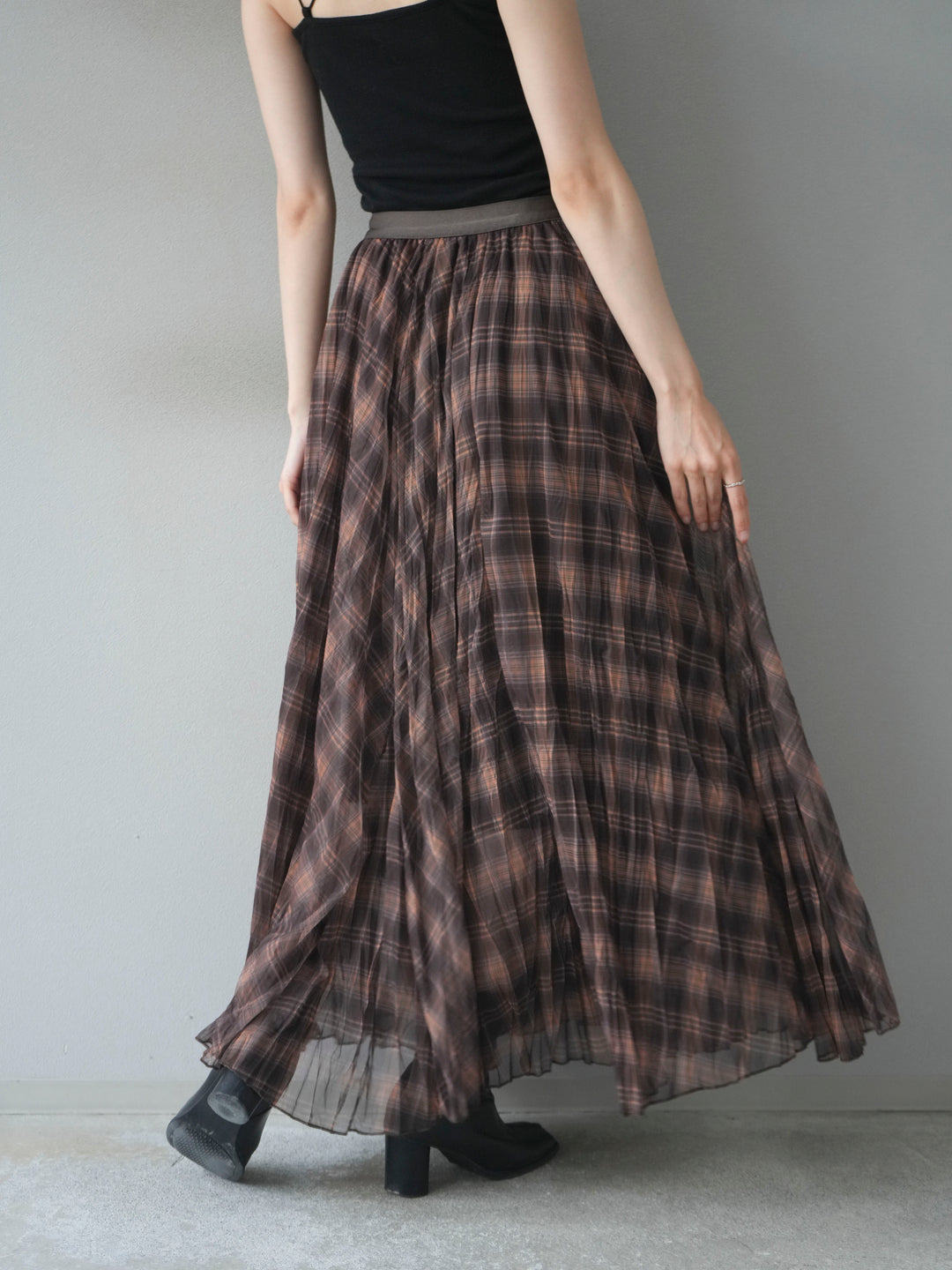 [予約]チェック柄ワッシャープリーツスカート/yellow