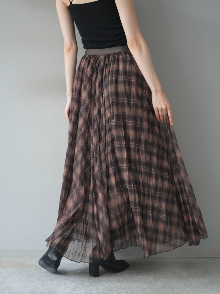 [予約]チェック柄ワッシャープリーツスカート/yellow