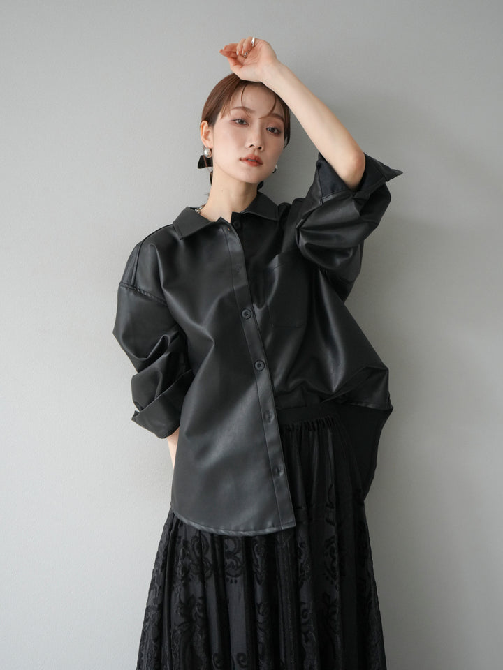 [予約]フェイクレザーシャツ/ブラック