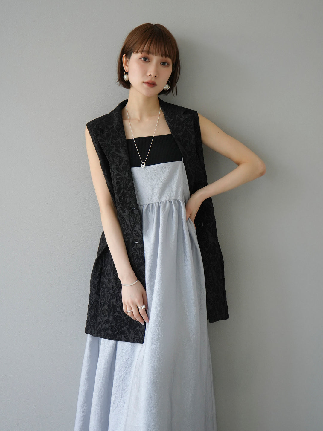 [Pre-order] Sheer Washer Volume Cami Dress/Gray