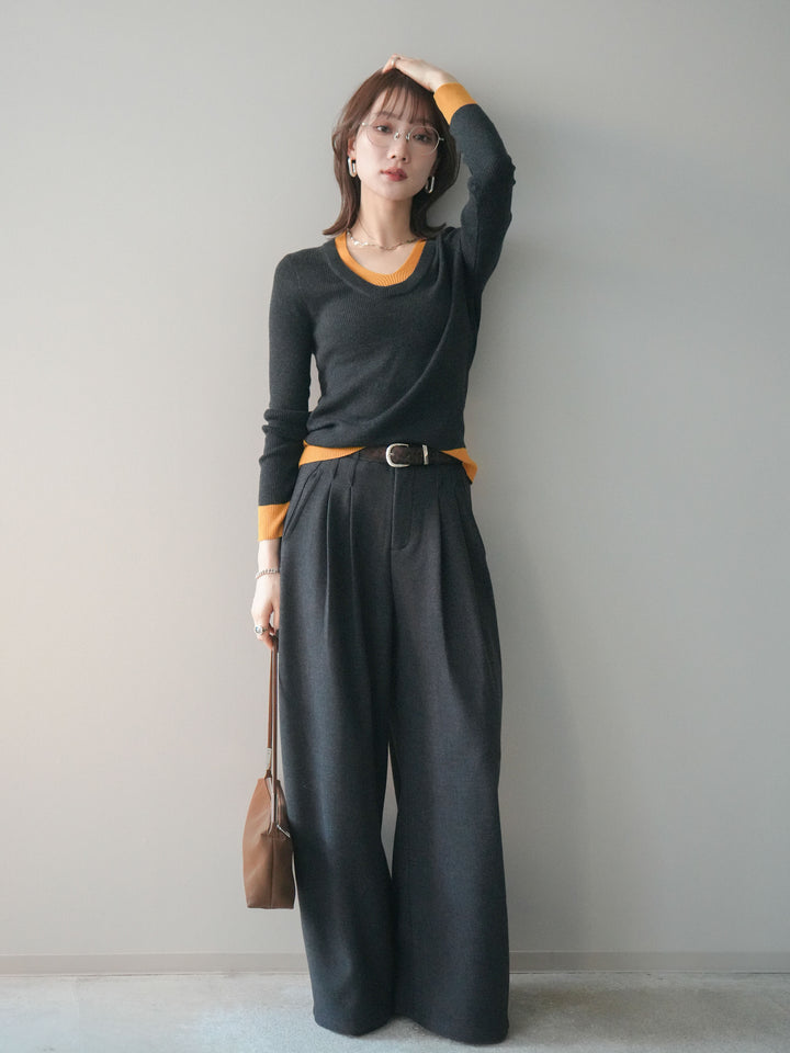 [SET]アニマル柄ベルト付きウールタッチワイドパンツ+アニマル柄ベルト付きウールタッチワイドパンツ(2set)