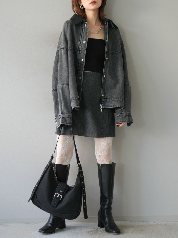 [予約]フェイクウールコクーンミニスカート/チャコール