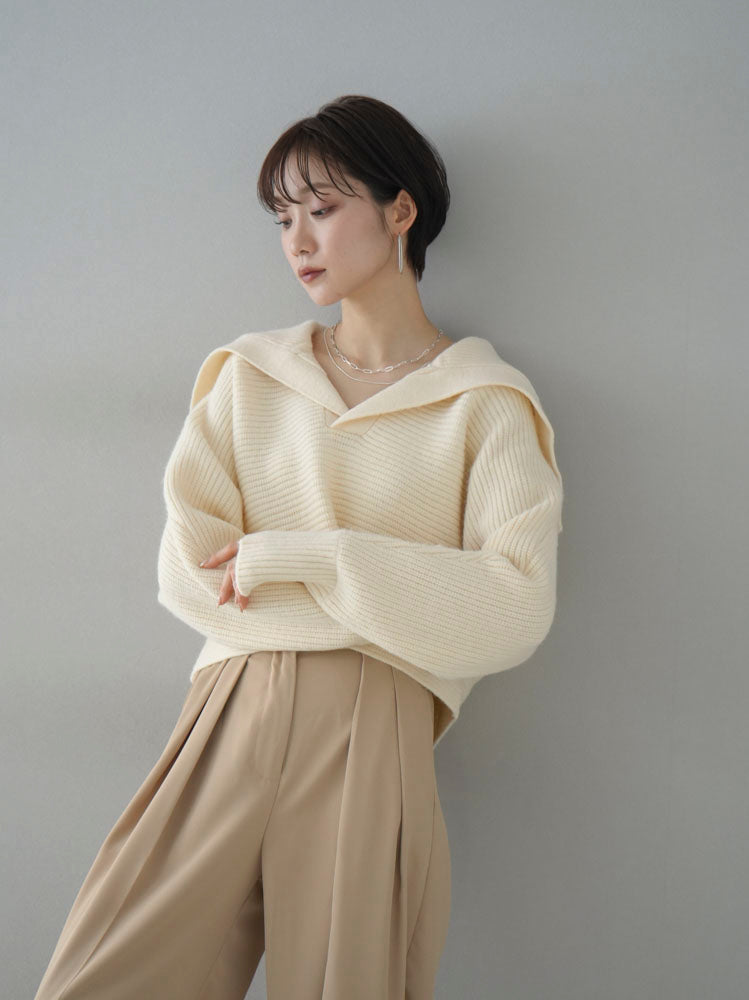 [Pre-order] Angora-touch sailor collar knit pullover/ivory