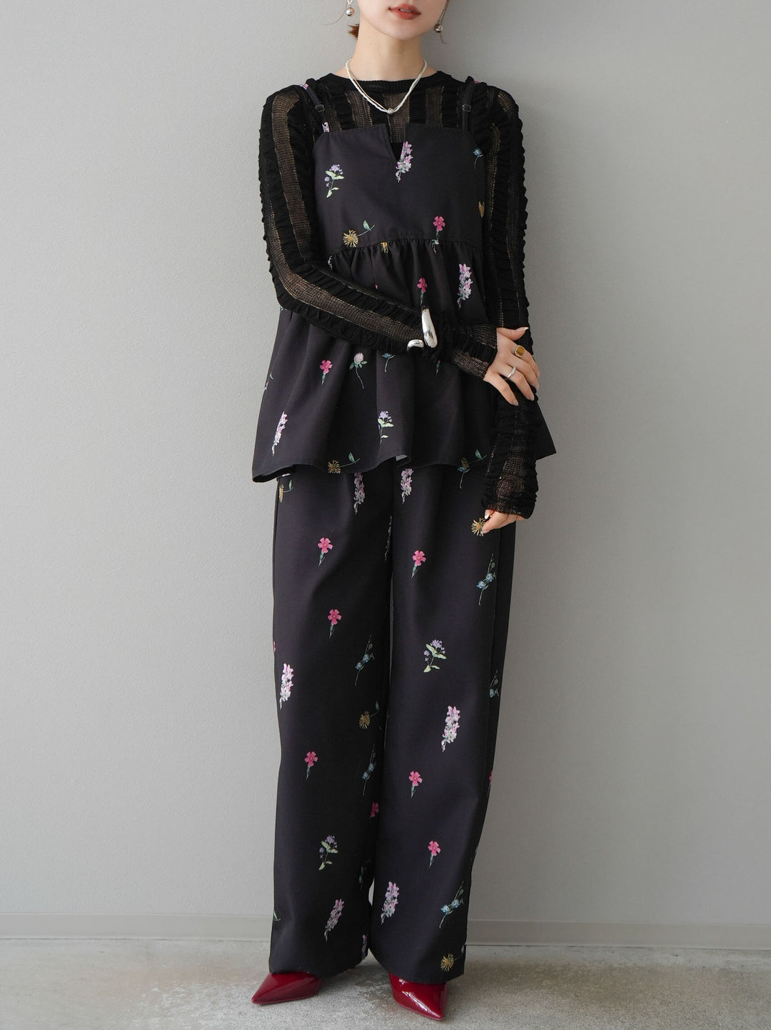 [予約]リネンタッチシャーリングニットトップス/ブラック