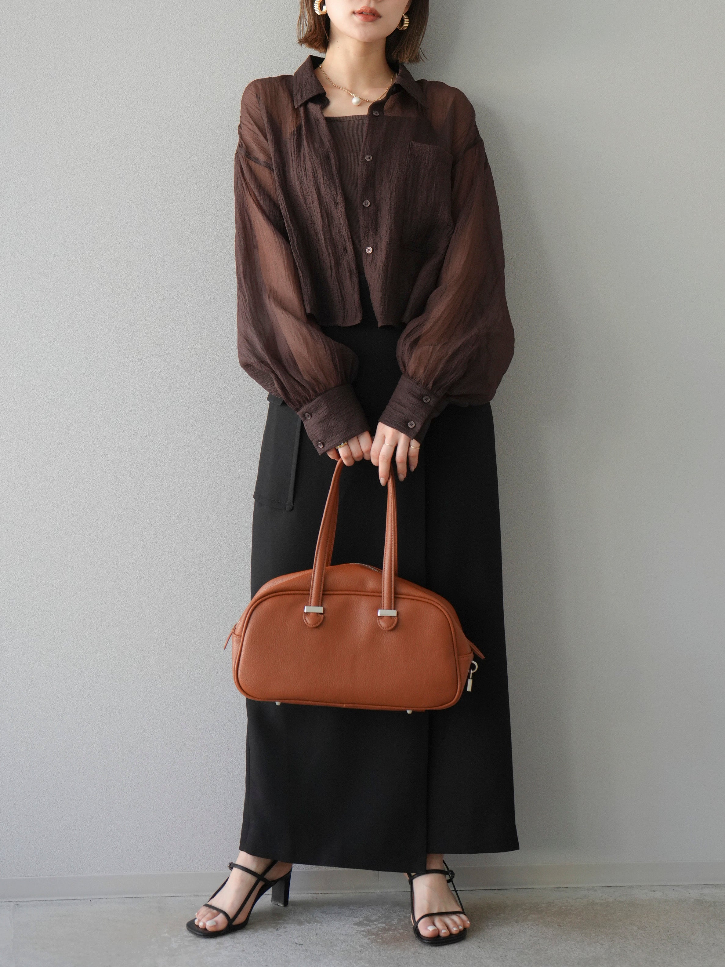 予約]ラメシアーショートシャツ/ブラウン – Lumier