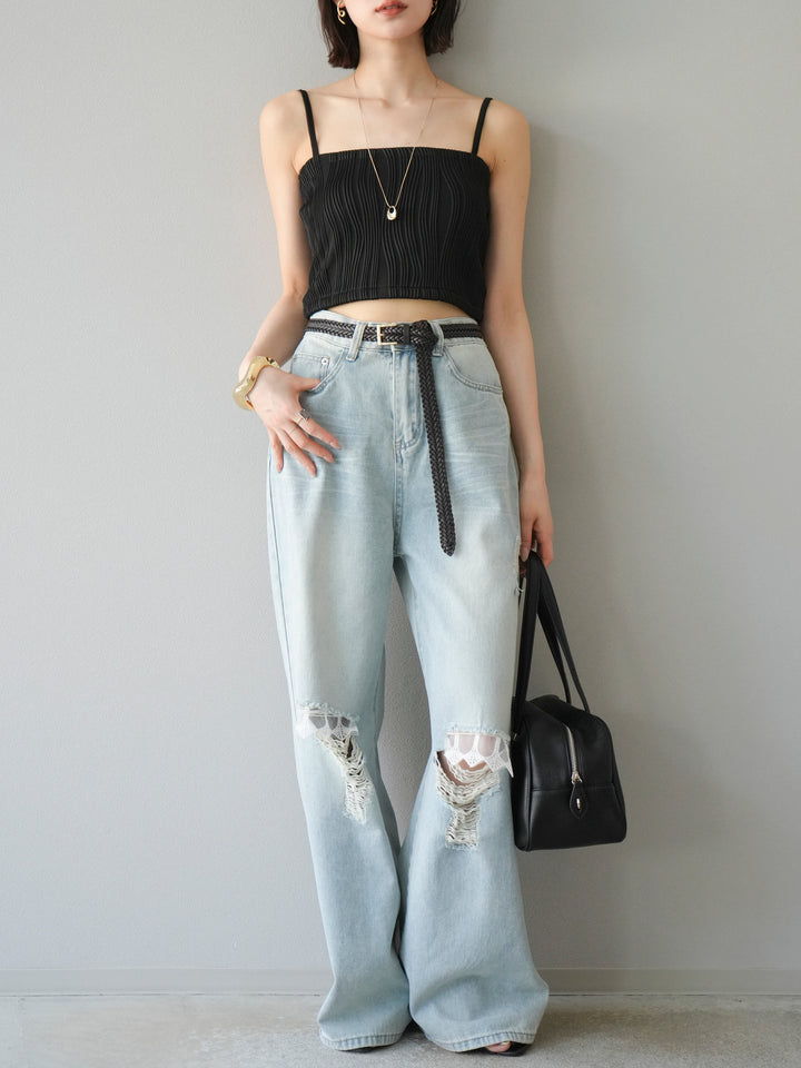 【預購】波浪滾邊杯裸色吊帶背心/黑色