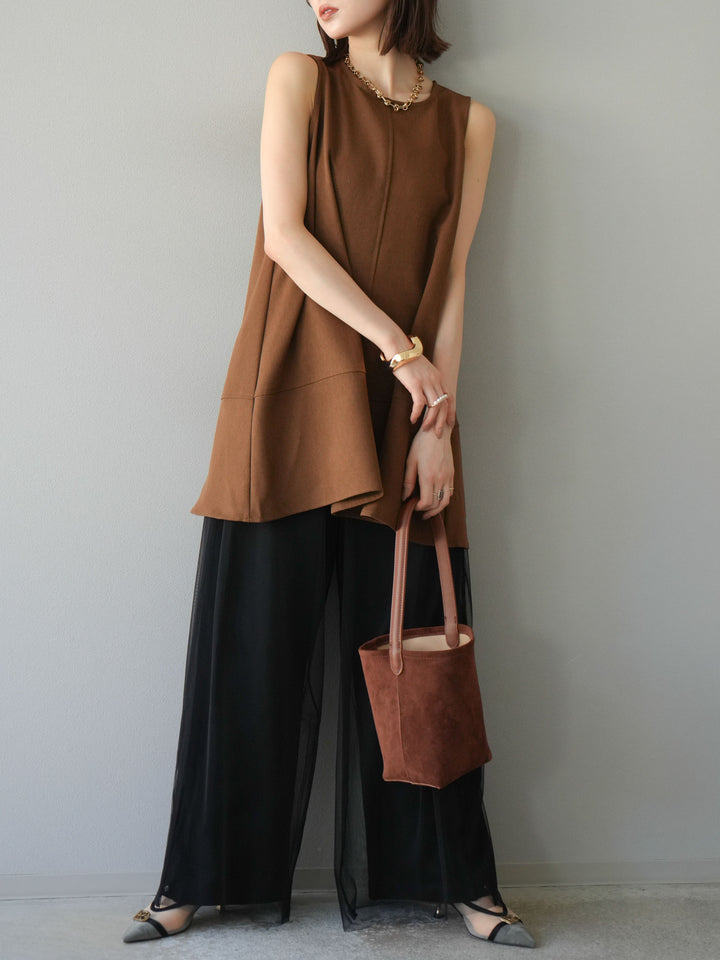 [予約]フレアノースリーチュニック/ブラウン