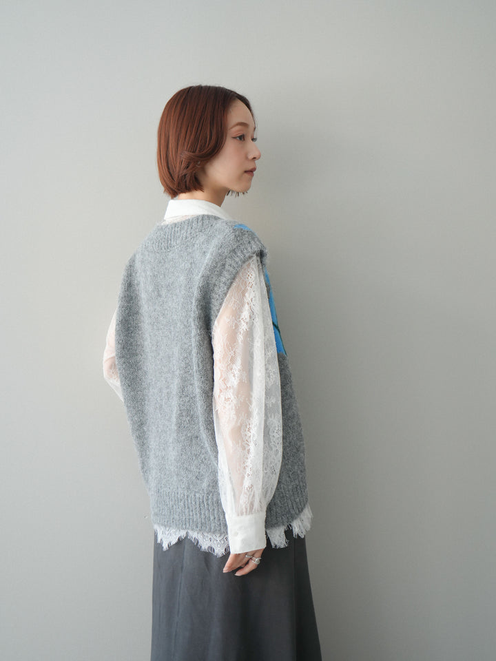 [SET]アーガイルVネックニットベスト+選べるアクセセット(2set)