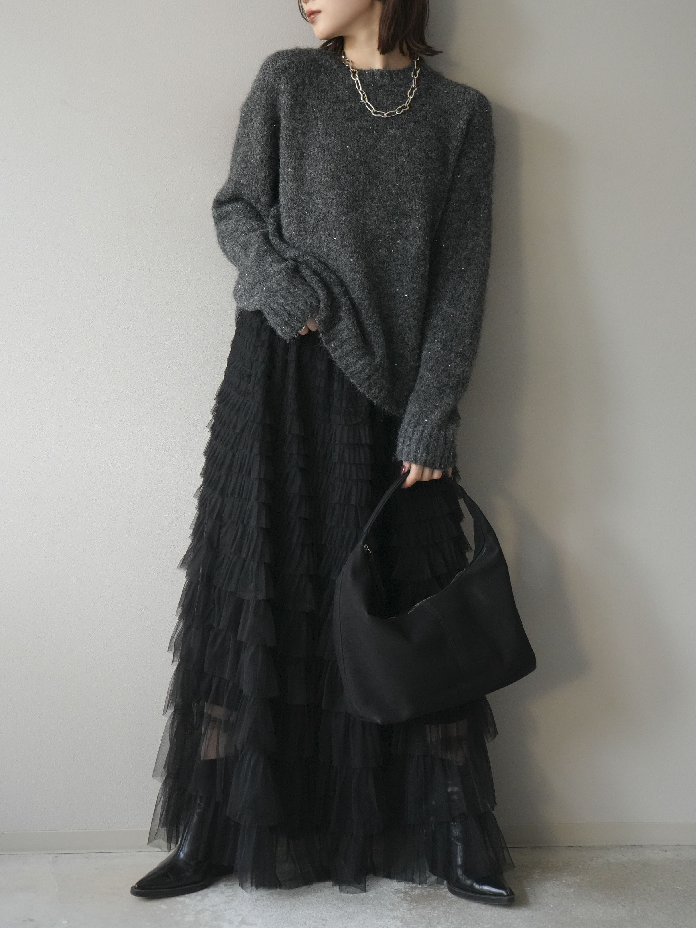 Lilybrown スパンコールニットプルオーバー ブラック スパンコール ニット プルオーバー ウォッシャブル