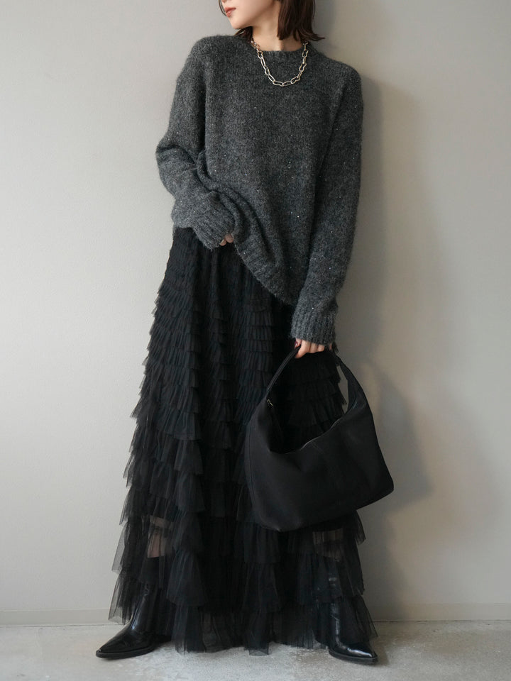 [予約]スパンコールニットプルオーバー/チャコール