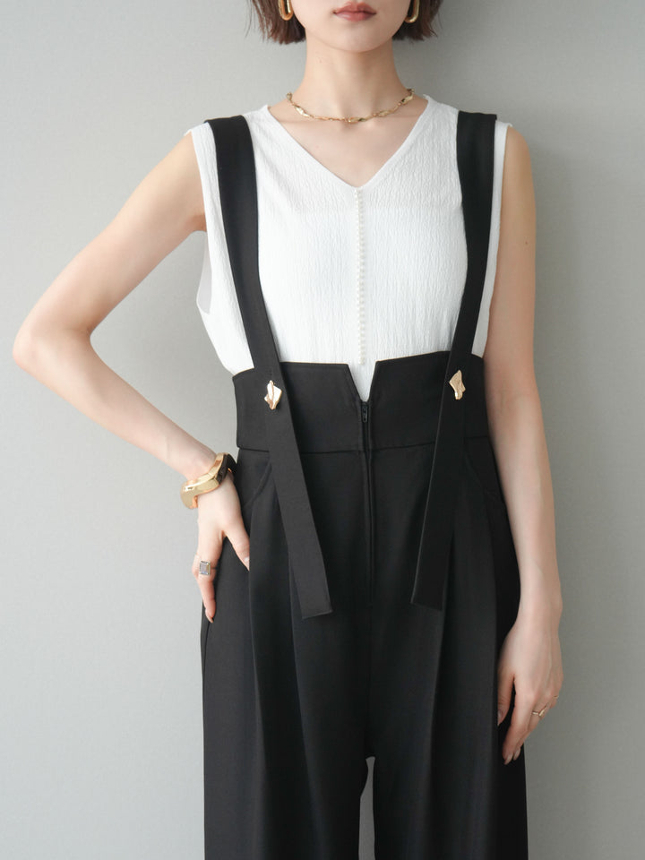 【預購】珍珠圖案V領針織上衣/白色