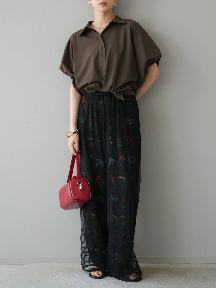 [予約]パッチワークフラワープリントイージーパンツ/ブラック