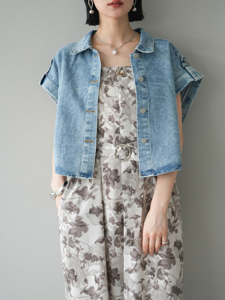 [予約]デニムショートハーフジャケット/ライトブルー