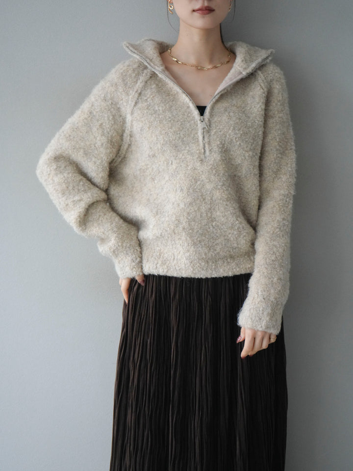 [予約]スタンドジップMIXブークレニットプルオーバー/beige