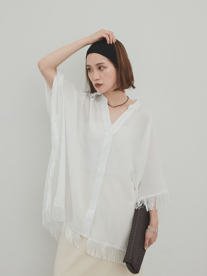 [SET] 方形流蘇斗篷襯衫 + 方形流蘇斗篷襯衫（2 件套）