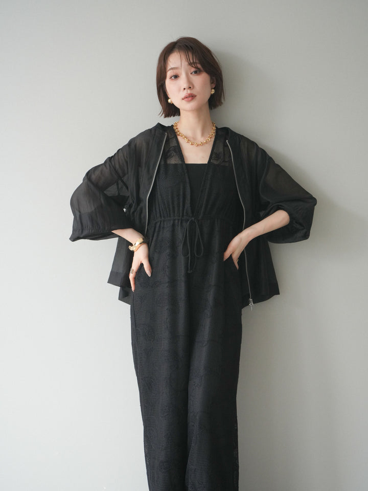 [SET]レース刺繍サロペット+ドロストシアーブルゾン(2set)