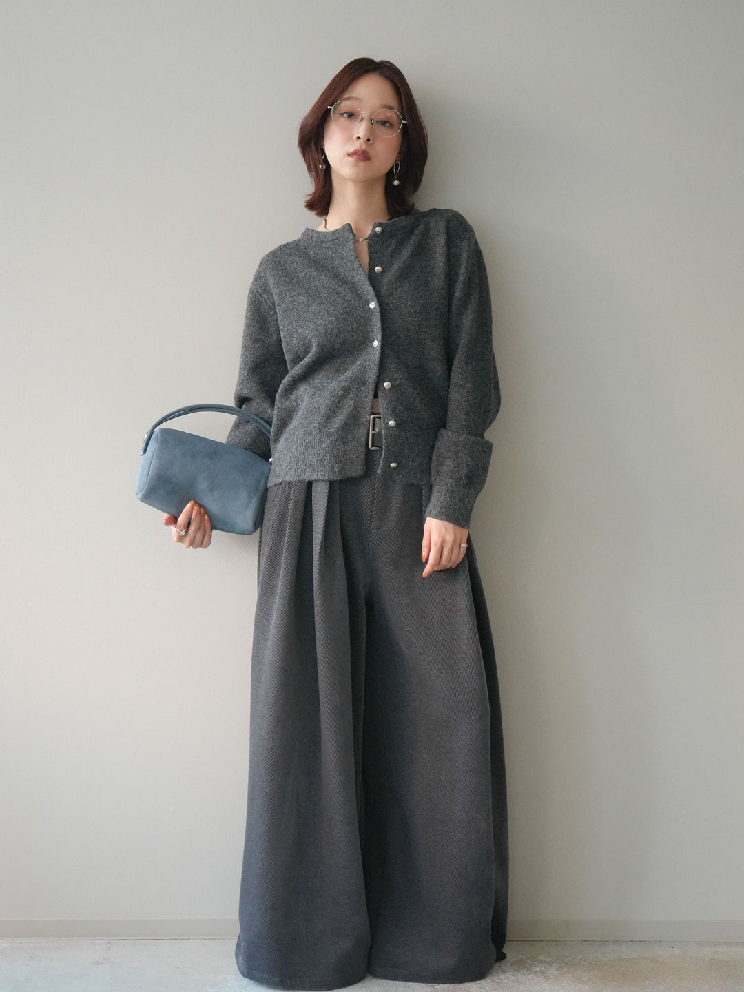 [予約]ベルトデザインループコールテンワイドパンツ(ベルト付き)/charcoal