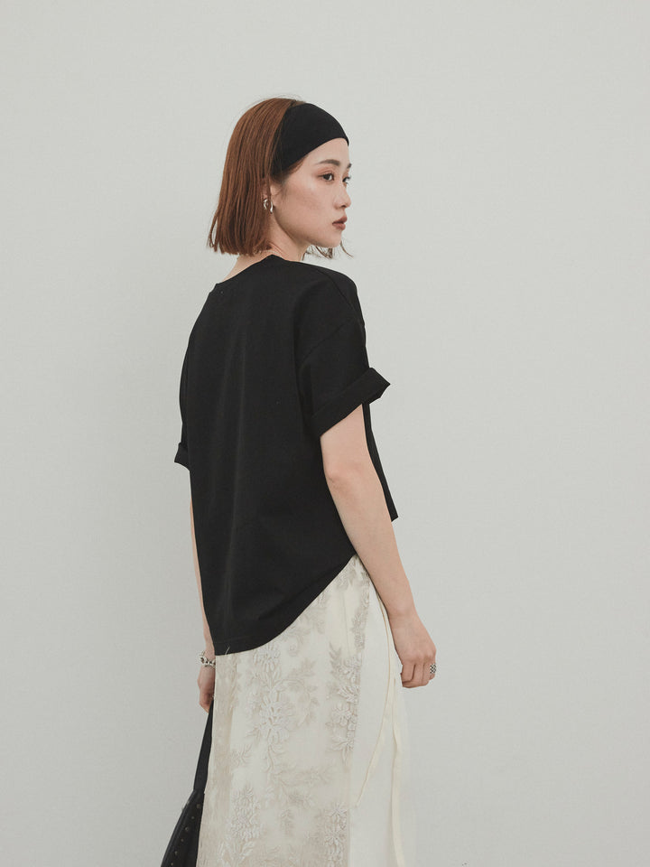 [SET]箔プリントドライタッチコットンTEE +チュールジャガードラップロングスカート(2set)