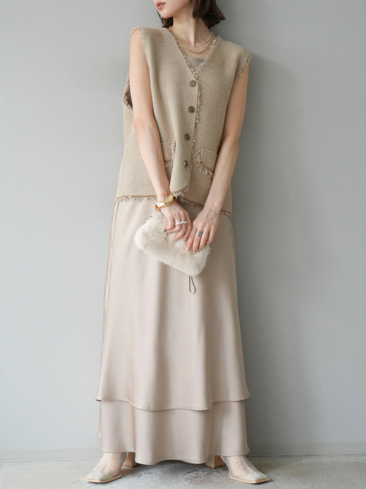[予約]ツイードライクフリンジニットベスト/ベージュ