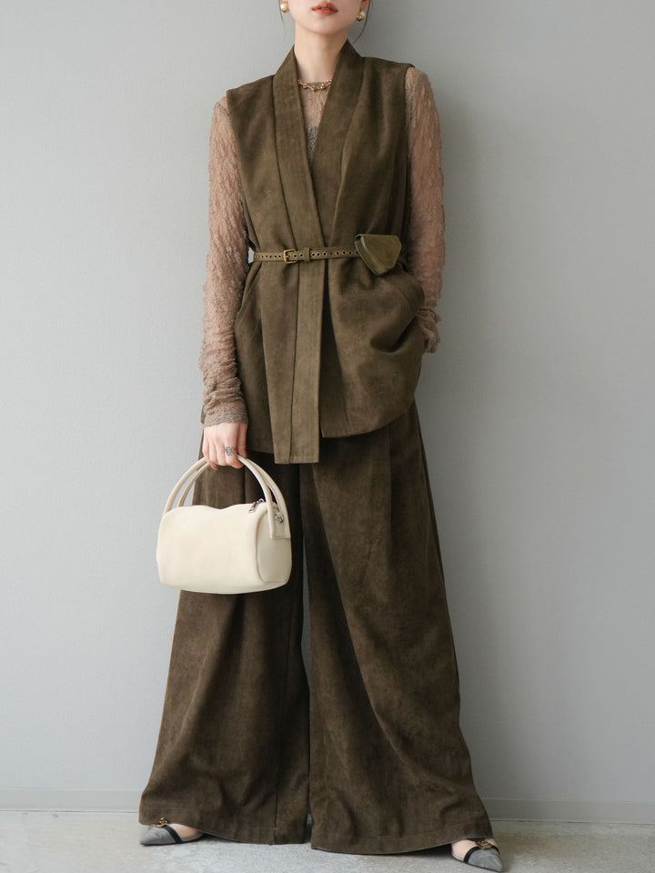 [SET]ポーチベルト付スウェードジレ×パンツSET UP(2set)