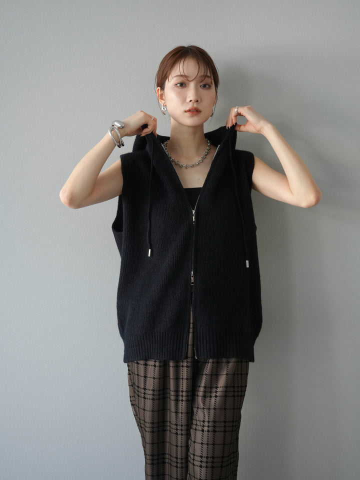 [予約]ノースリーブニットパーカー/ブラック