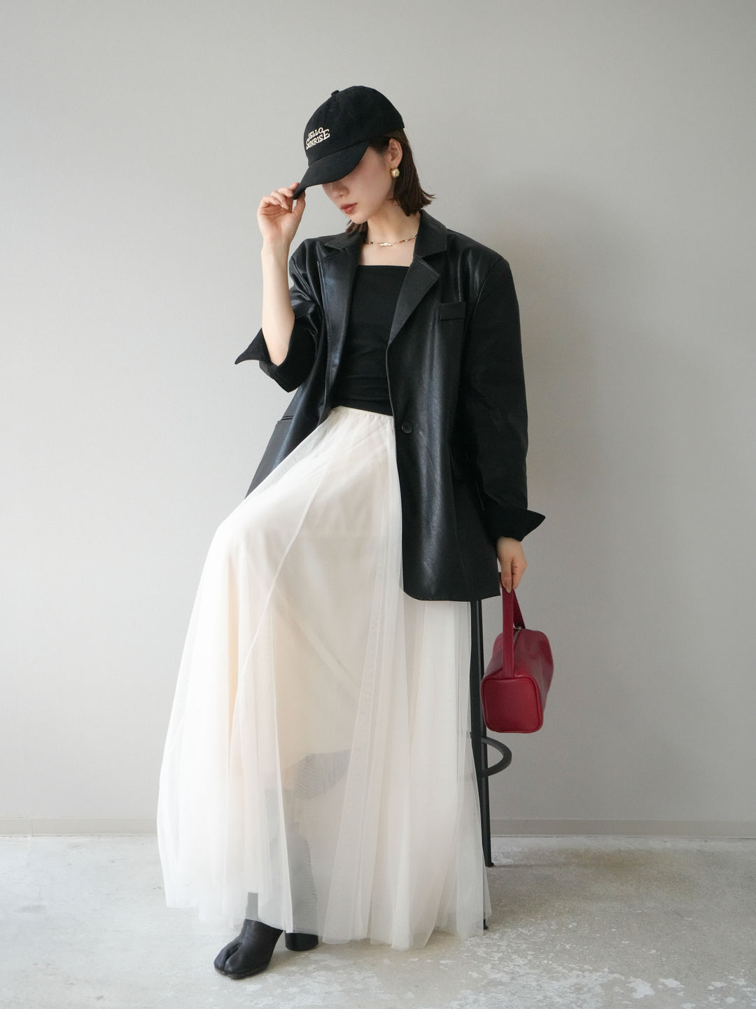 [予約]フェイクレザーテーラードジャケット/ブラック