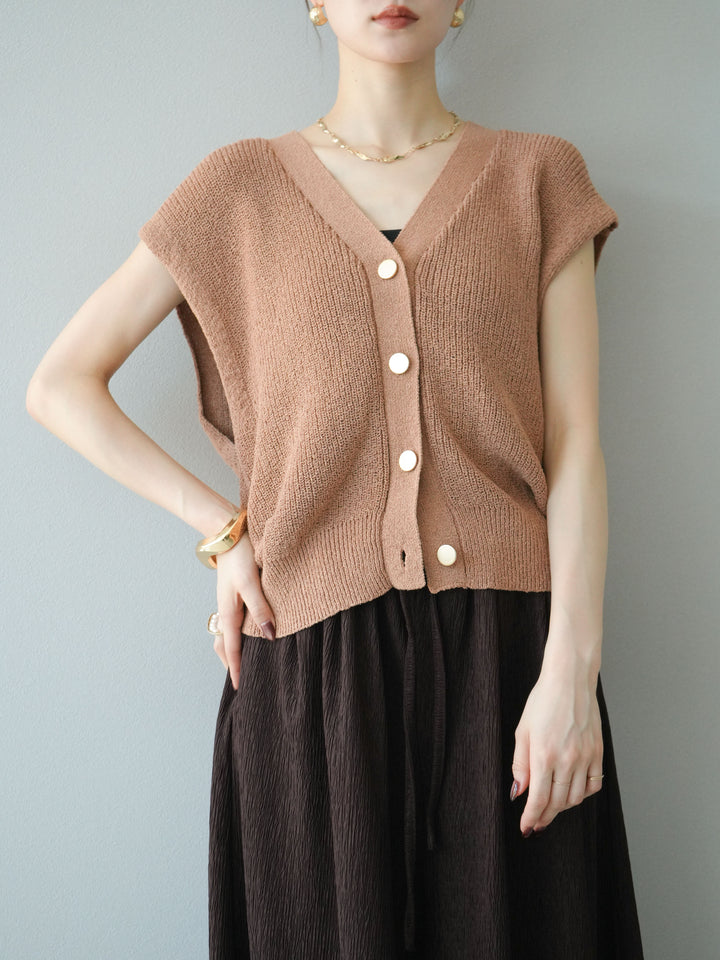 [予約]ゴールドボタンVネックニットカーディガン/ベージュ