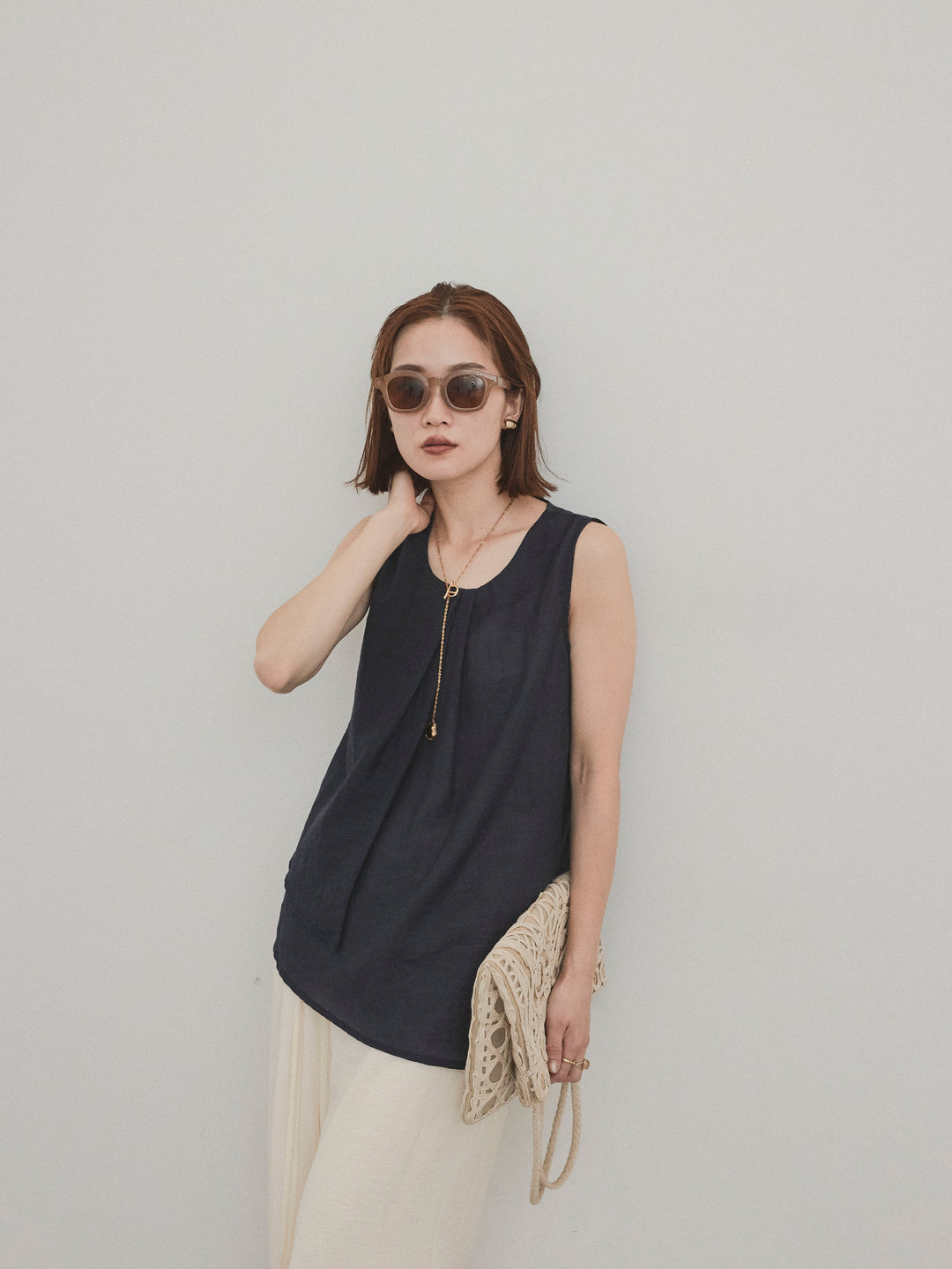 [SET] 透視褶皺不對稱襯衫 + 透視褶皺不對稱襯衫 (2 件套)