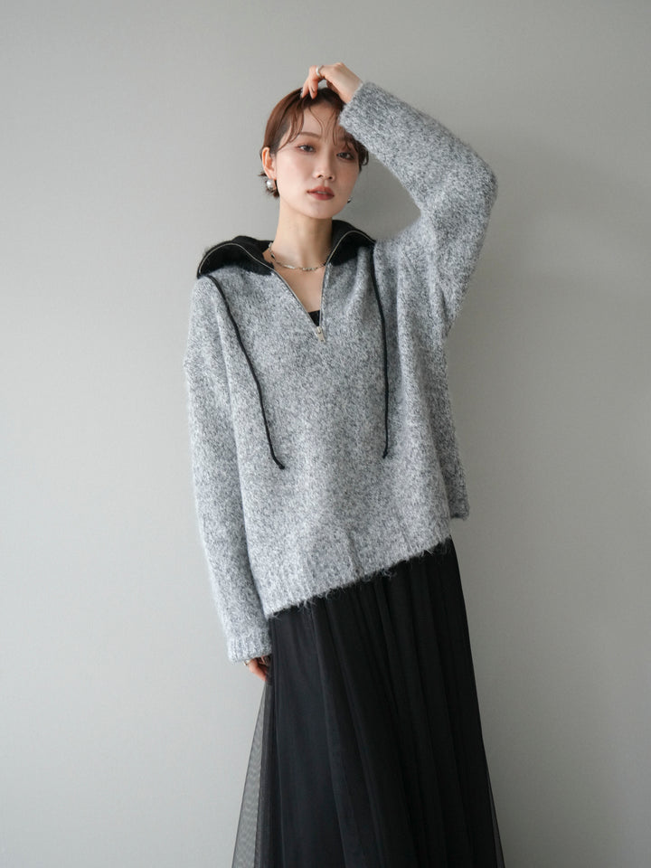 [予約]バイカラージップニットプルオーバー/gray