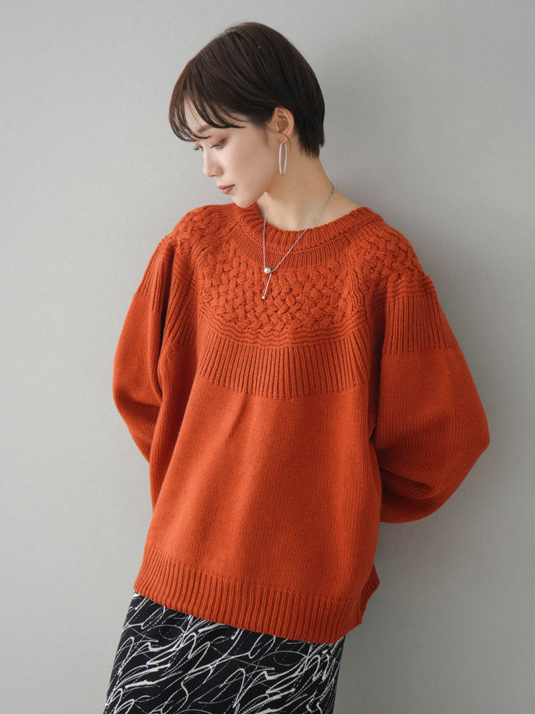 [Pre-order] Cable-switched knit pullover/orange