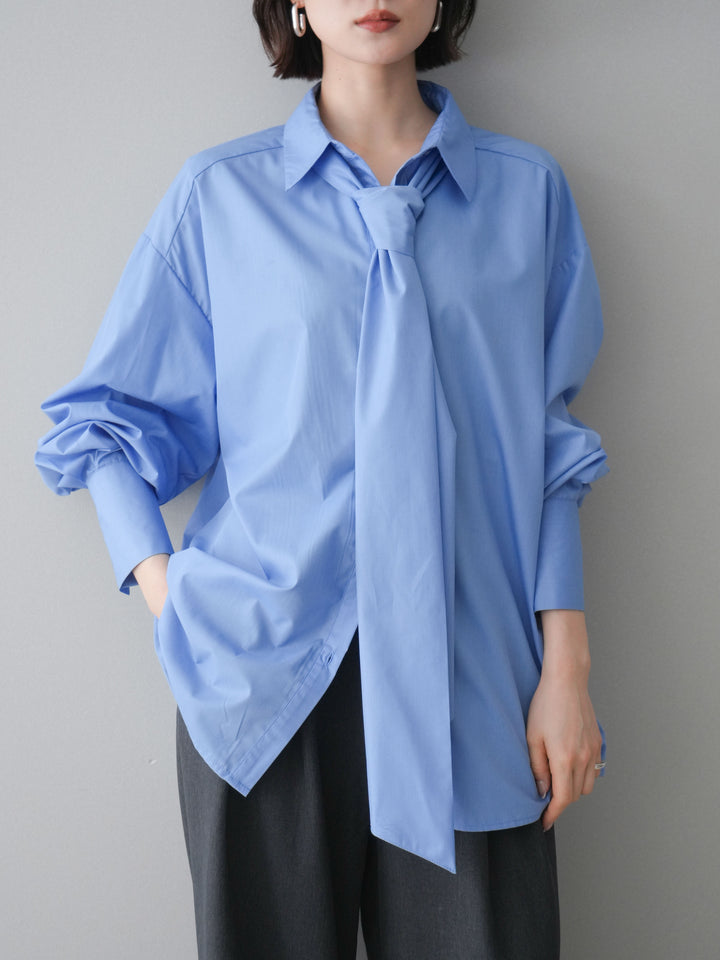 [予約]ボウタイ付オーバーシャツ/blue