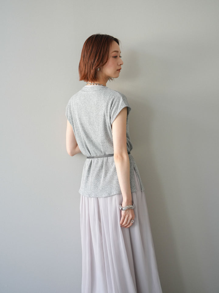 [予約]ベルト付シフォンコンビジャージワンピース/gray