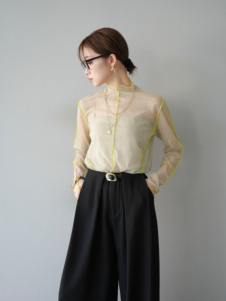 [予約]シアーパイピングカットソー/ピスタチオ×イエロー
