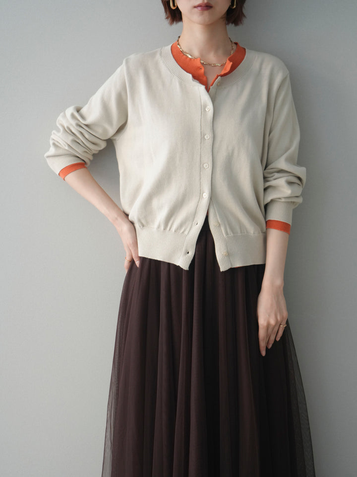 [予約]配色レイヤードコットンアクリルニットカーディガン/ivory