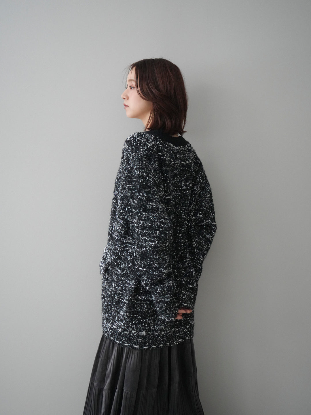 [SET]モールネップニットカーディガン+ベロアティアードワッシャースカート(2set)