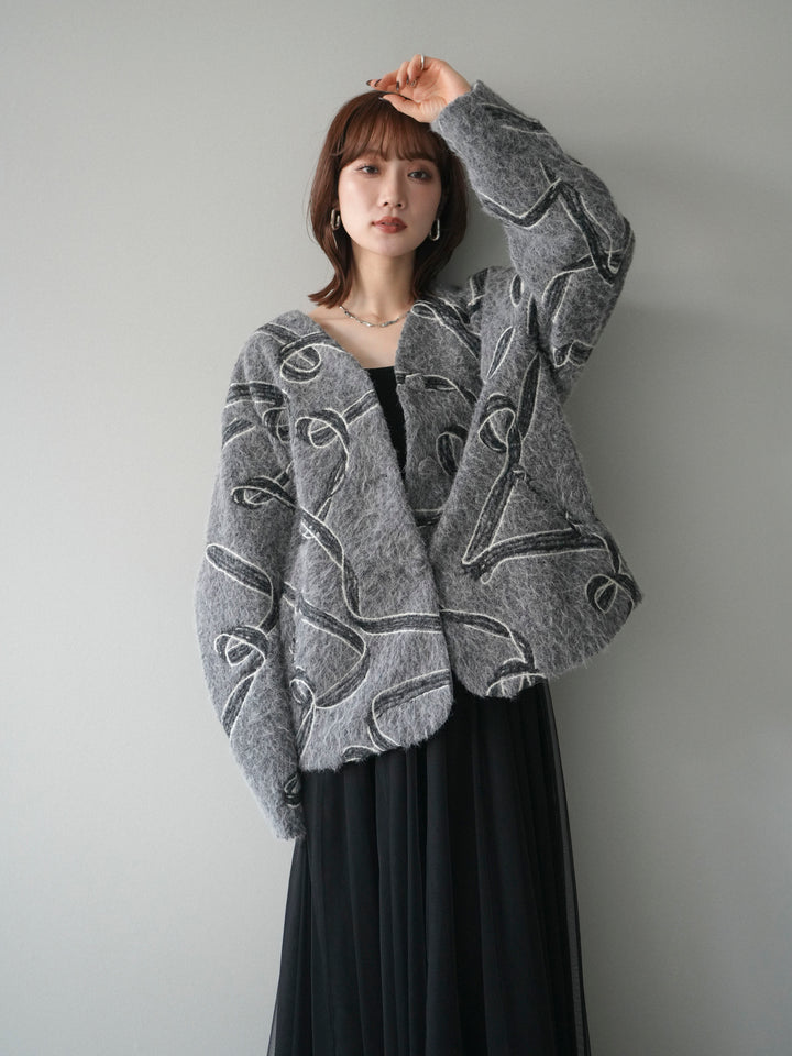 [予約]ニュアンス刺繍ブークレニットジャケット/gray