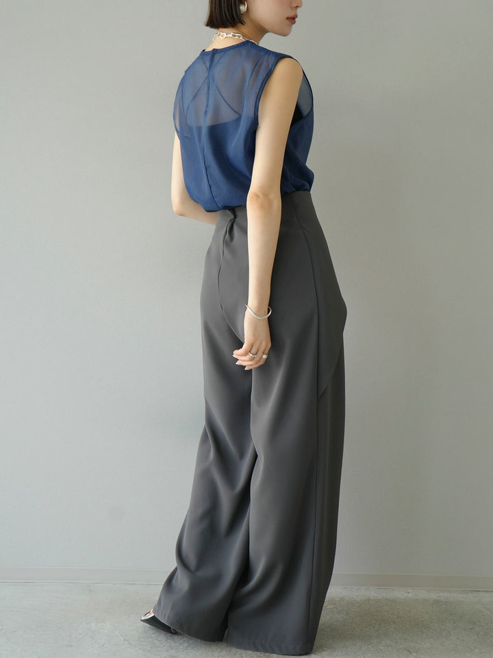 [SET] Organza sleeveless top + wrap wide pants (2set)