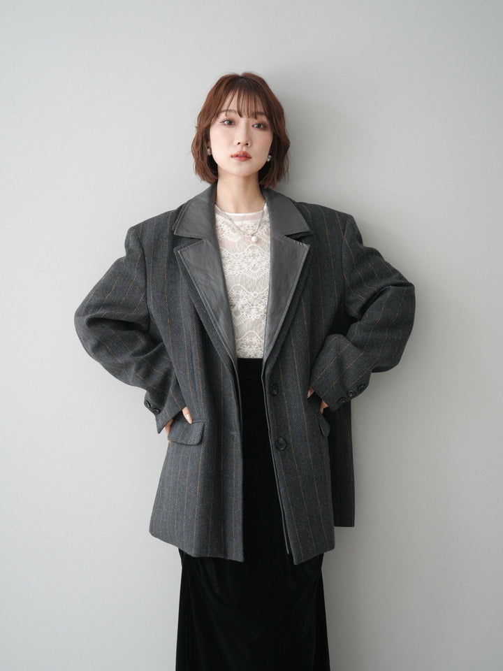 [20%オフ]レイヤードデザインツイードテーラードジャケット/charcoal