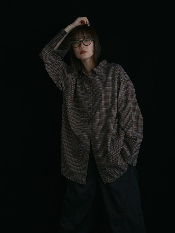 【Allure】[SET]チェックBIGカフスオーバーシャツ+タフタワイドカーブパンツ(2set)